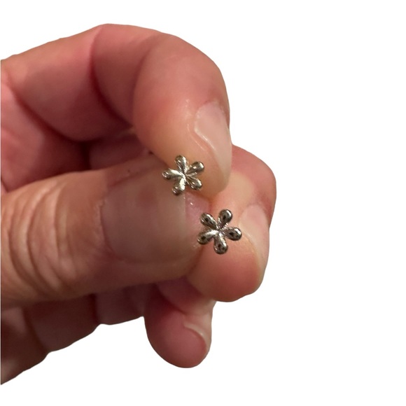Sterling Silver Petite Mini Sized Flower Stud Earrings - Picture 6 of 7